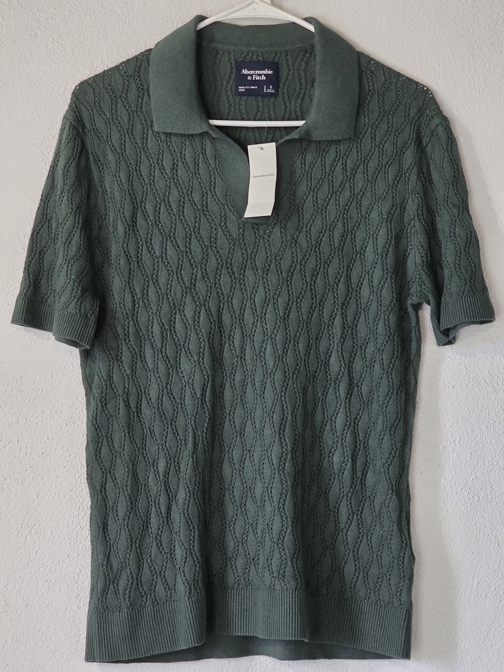 NWT Abercrombie & Fitch Sage Green Open Knit Polo S